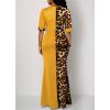 Women's Round Neck Leopard Print Stitching Long Dress High Waist Slim Fit Sexy Slit Dresses for Party Prom Dinner Business