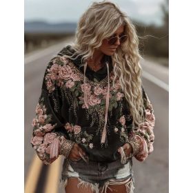 Women's 3D Printed Retro Bohemian Style Hoodie With Floral Floral Print, Loose Fit, Casual, Warm, Sporty, Hooded, Street Style (Option: 1style-M)