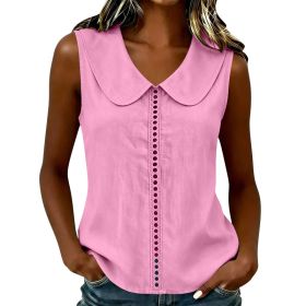 Loose-fit Vest With A Turn-down Collar Lace-panel Design And A Casual Sleeveless Style (Option: Pink-S)