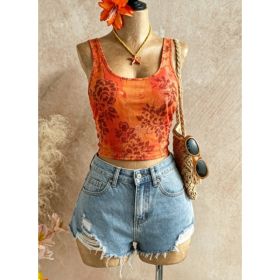 Range Print Crop Top (Option: Orange-XL)