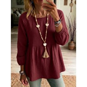 Womens Summer Doll Shirt Loose-fit Casual Comfortable Top (Option: Wine Red-S)