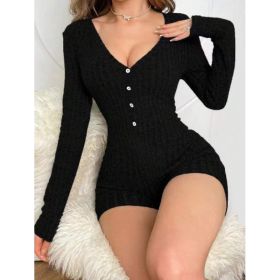 Women's Sexy Slim Fit Ribbed Knit Jumpsuit (Option: Black-XS)