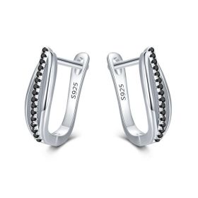 Copper Retro Hong Kong Style Zircon Earrings (Color: Black)