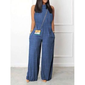 Sleeveless Halter Ruffled Young Women's Jumpsuit (Option: Blue-M)