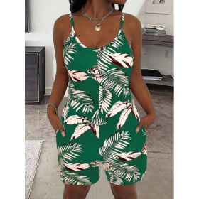 Women Casual All-Over Floral Print Sleeveless Jumpsuit (Option: Green-M)