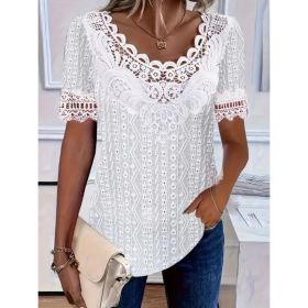 Women's Lace-Patchwork Crew-Neck Short-Sleeve T-Shirt (Option: 0737color-S)