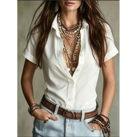 2026 Slim Fit Short Sleeved Collared White Shirt (Option: White-M)