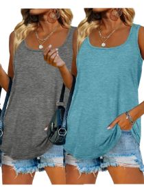 2-piece Women's Summer Sleeveless Top, Square Neck, Solid Color Vest T-shirt (Option: Multicolored-2pcs-S)