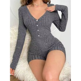 Women's Sexy Slim Fit Ribbed Knit Jumpsuit (Option: Grey-L)
