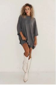 Women's Clothing Fashion Solid Color Loose T-shirt Tight Shorts Women (Option: Dark Gray-XS)