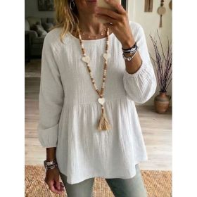 Womens Summer Doll Shirt Loose-fit Casual Comfortable Top (Option: White-L)