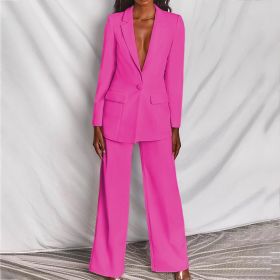 2pcs Casual Suit Lapel Button-down Blazer Jacket And Straight-leg Pants Office Commuting Business Trousers Set Clothing (Option: Rose Red-M)
