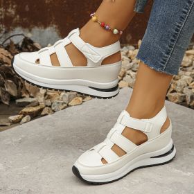 Summer Wedge Baotou Hollow Women's Breathable Shoes (Option: White-43)