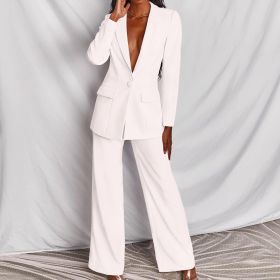 2pcs Casual Suit Lapel Button-down Blazer Jacket And Straight-leg Pants Office Commuting Business Trousers Set Clothing (Option: White-XXXL)