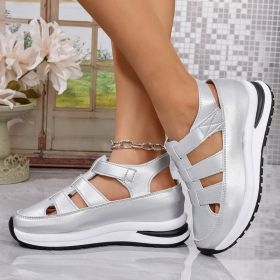 Summer Wedge Baotou Hollow Women's Breathable Shoes (Option: Silver-40)