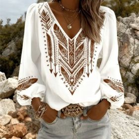 Plus-size V-neck Long-sleeve Printed Top For Women (Option: 36style F628-XXL)