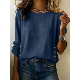 Casual Short Sleeve T-Shirt Solid Color Round Neck Pullover Tops For Women Clothing (Option: Navy Blue-3XL)