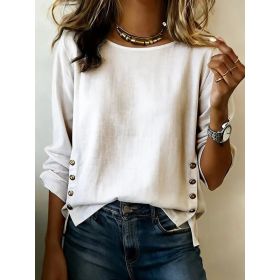 Casual Short Sleeve T-Shirt Solid Color Round Neck Pullover Tops For Women Clothing (Option: White-3XL)