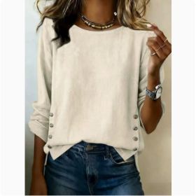 Casual Short Sleeve T-Shirt Solid Color Round Neck Pullover Tops For Women Clothing (Option: Beige-XL)