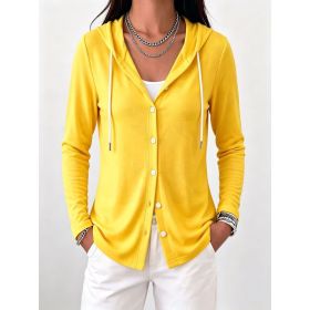 Womens Fashion Solid-color Long-sleeve Hoodie (Option: Yellow-M)