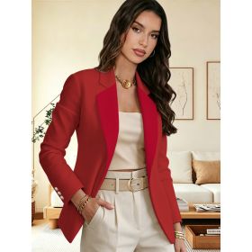 Stylish And Elegant Solid-color Lapel Long-sleeve Suit (Option: Red-M)