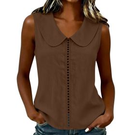 Loose-fit Vest With A Turn-down Collar Lace-panel Design And A Casual Sleeveless Style (Option: Brown-M)