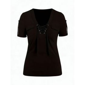 Fashionable Casual Women's Short-sleeve Top (Option: Black-M)