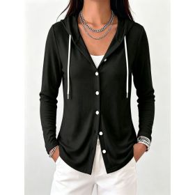 Womens Fashion Solid-color Long-sleeve Hoodie (Option: Black-M)