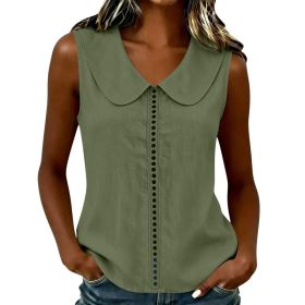Loose-fit Vest With A Turn-down Collar Lace-panel Design And A Casual Sleeveless Style (Option: Army Green-M)