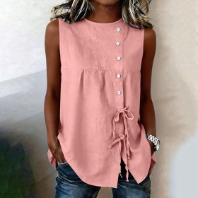 Loose-fit Sleeveless Shirt Blouse For Women (Option: Pink-M)