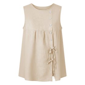 Loose-fit Sleeveless Shirt Blouse For Women (Option: Beige-M)