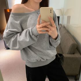 Casual Loose Shoulder Sweater For Women (Option: Light Gray-M)