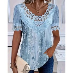 Women's Lace-Patchwork Crew-Neck Short-Sleeve T-Shirt (Option: 0733color-M)