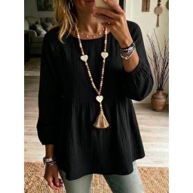 Womens Summer Doll Shirt Loose-fit Casual Comfortable Top (Option: Black-M)