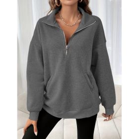 Autumn And Winter Loose Long Sleeve Half Zipper Sweater (Option: Dark Gray-S)
