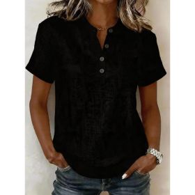 Summer New Breathable V-Neck Short-Sleeve Womens Loose All-Match Top (Option: Black-L)