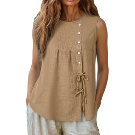 Loose-fit Sleeveless Shirt Blouse For Women (Option: Khaki-M)