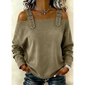 Women's Off-shoulder Strap Long-sleeve Top (Option: Deep Khaki-M)