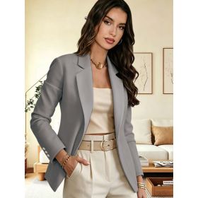 Stylish And Elegant Solid-color Lapel Long-sleeve Suit (Option: Light Gray-M)