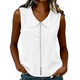 Loose-fit Vest With A Turn-down Collar Lace-panel Design And A Casual Sleeveless Style (Option: White-L)