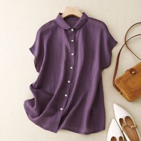 Cotton-Linen Plus-Size Loose Artistic Small Turn-Down Collar Shirt (Option: Purple-L)