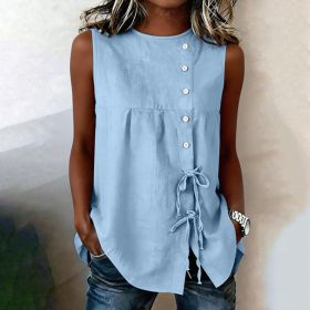 Loose-fit Sleeveless Shirt Blouse For Women (Option: Light Blue-M)