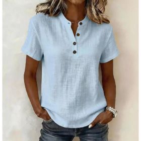 Summer New Breathable V-Neck Short-Sleeve Womens Loose All-Match Top (Option: Sky Blue-M)