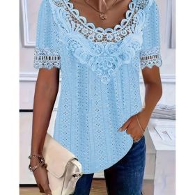 Women's Lace-Patchwork Crew-Neck Short-Sleeve T-Shirt (Option: 07312color-M)