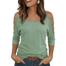 Womens Round Neck Three-Quarter Sleeve, Off-Shoulder Loose Top (Option: Army Green-M)