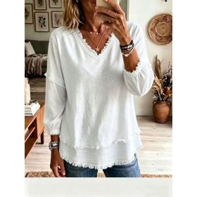 Women's Fashion Long Sleeve Top - Casual Loose Fit Blouse For Daily Wear (Option: White-L)