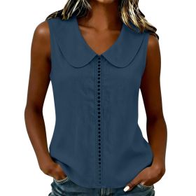 Loose-fit Vest With A Turn-down Collar Lace-panel Design And A Casual Sleeveless Style (Option: Navy Blue-M)