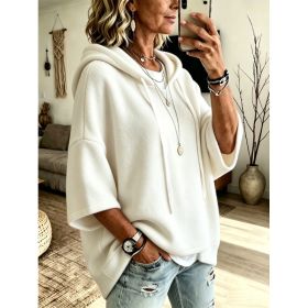Womens Loose-fitting Hooded Top With Three-quarter Sleeves (Option: White-4XL)