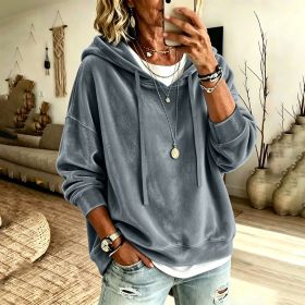 Womens Casual Solid-Color Hooded Long-Sleeve Top With Drawstring (Option: Slabstone Gray-XXL)