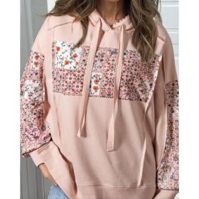 Pullover Hoodie With Drawstrings Top Casual Printed Loose Sweatshirt (Option: Pink-2XL)